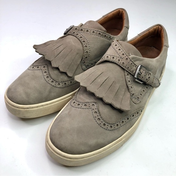 Frye Gemma Keltie sneakers grey nubuck suede fringe buckle wingtip size 9 - Picture 10 of 10